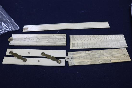 A collection of five ivory rulers